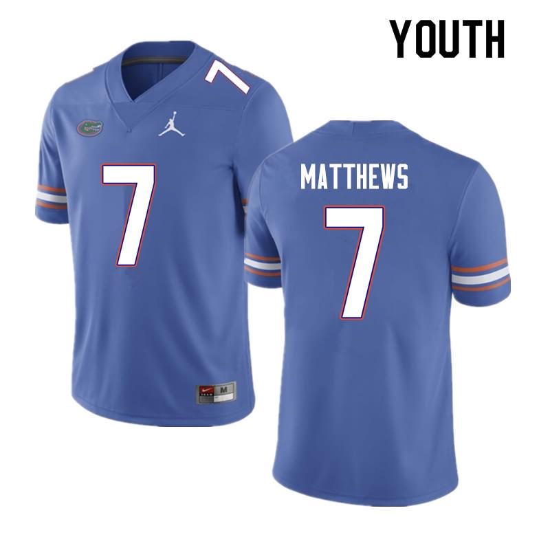 Youth NCAA Florida Gators Luke Matthews #7 Stitched Authentic Nike Blue College Football Jersey HSP8165AX